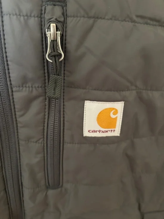 Carhartt Dark Gray Quilted Rain Defender Vest with Gold Webber Lettering - Picture 2 of 3